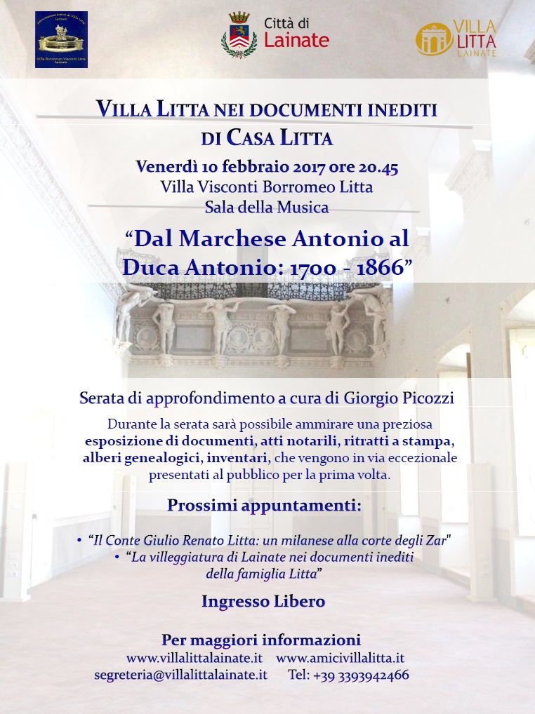 Secondo appuntamento con la rassegna 'Villa Litta nei documenti inediti di Casa Litta'